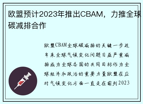 欧盟预计2023年推出CBAM，力推全球碳减排合作