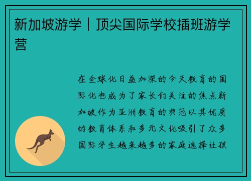 新加坡游学｜顶尖国际学校插班游学营
