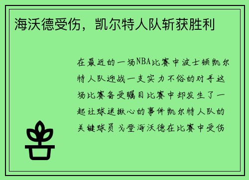 海沃德受伤，凯尔特人队斩获胜利