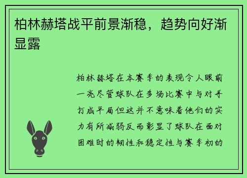 柏林赫塔战平前景渐稳，趋势向好渐显露
