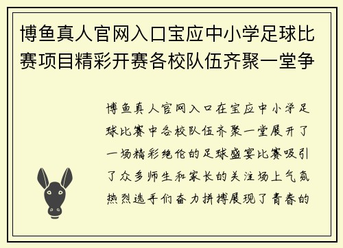 博鱼真人官网入口宝应中小学足球比赛项目精彩开赛各校队伍齐聚一堂争夺冠军荣耀