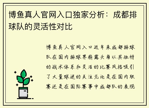 博鱼真人官网入口独家分析：成都排球队的灵活性对比